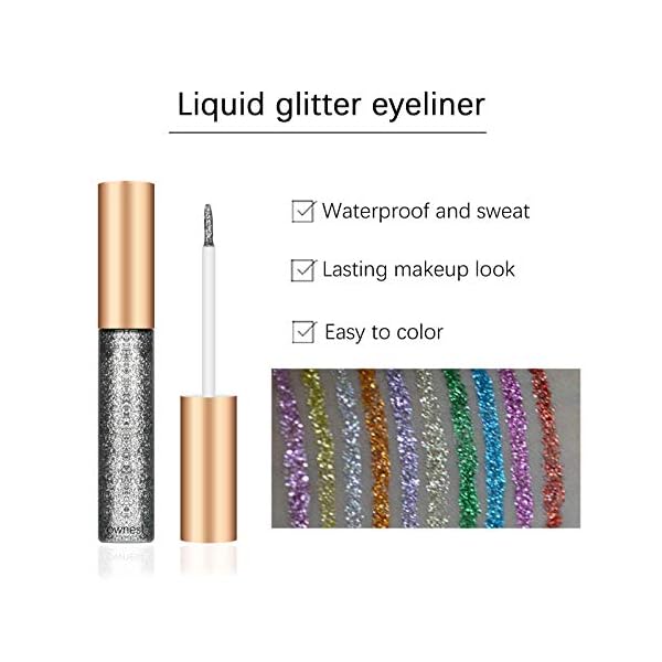 Ownest 10 Colors Liquid Glitter Eyeliner, Metallic Shimmer Glitter Eyeshadow, Long Lasting Waterproof Shimmer Sparkling Eyeliner Eye Shadow-10pcs
