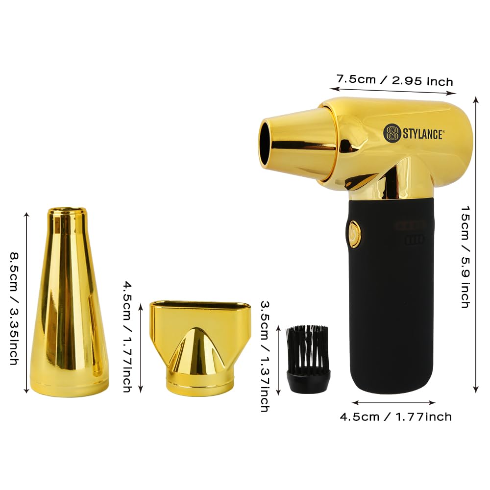 STYLANCE Compressed Barber Air Duster,110000RPM Portable Hand Held Mini Fan, for Cooling, Cleaning,Salon,Home, Type-C Charging, Gold