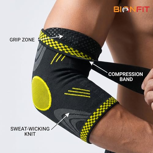 Image of BIONFIT Elbow Support Sleeve Pair for Men & Women | Compression Elbow Brace for Gym, Weightlifting, Tennis & Pain Relief | Breathable Anti-Slip Elbow Support