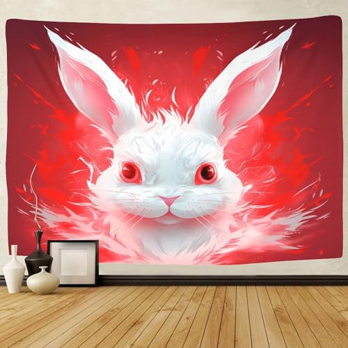 Couverture murale lapin blanc 3D polyester doux pour chambre 180x230 cm