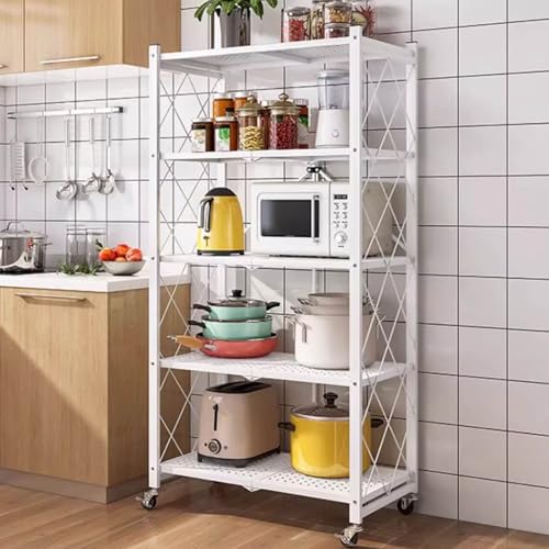 キャスター付きキッチンラック、折りたたみ式スパイスラック、ガレージ、地下室、パントリー用、組み立て不要