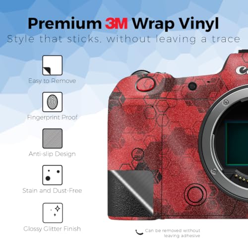 Image of Glossy Glitter Camera Skin Compatible with Canon EOS R5C (2022) - Red Hexa Camo - Premium 3M Vinyl Protective Wrap Decal Cover - Easy to Apply | Crafted in the USA by MightySkins