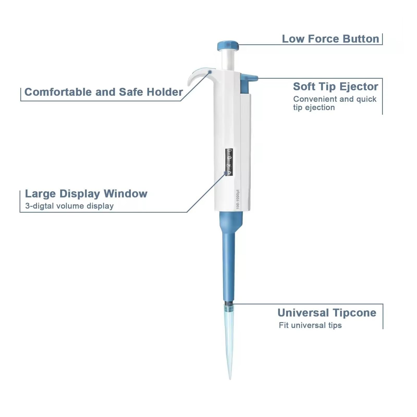 Pipettatrice digitale regolabile a volume variabile da 0,1UL a 10ML Pipettatrice con puntali for pipette Attrezzature for forniture di laboratorio Estrazione accurata(0.1-2.5ul)