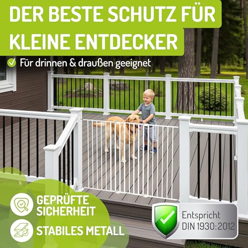 BOMI Türschutzgitter Maja 69-142 cm | Zum Bohren | Extra Hoch | Kindertreppenschutzgitter mit Tür in Weiß ausziehbar | Tierschutzgitter für Hund und Baby