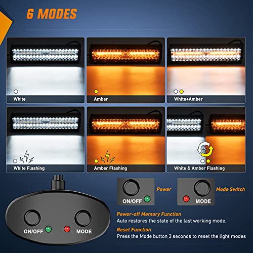 Image of Nilight 12Inch 300W LED Light Bar 2PCS 4Inch 60W Light Pods Amber White Strobe 6 Modes Memory Function Reset Function Off Road Truck with 16AWG Wiring Harness Kit-3 Leads, 2 Years Warranty