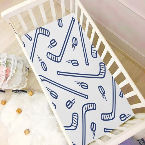 Image of Field Hockey Fitted Crib Sheets Stretchy Portable Playard Sheets for Baby Toddler, Breathable Soft Mini Crib Mattress 52 x 28 in for Boys and Girls
