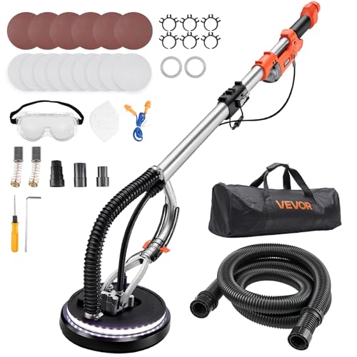 VEVOR Ponceuse Girafe 1010 W Ponceuse Mur et Plafond Tuyau d'Aspiration pour Plaques Plâtre Cloisons Sèches Plaquiste, 1000-2200 tr/min, Éclairage LED,...