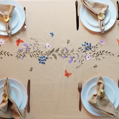 Image of 100% Cotton | Premium Embroidered Tablecloth | 150 cm x 150 cm|Small Dining Table Cover for 4 Seater - Elegant & Washable-Summer Bloom