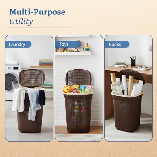 Image of Amazon Brand - Solimo Knit Laundry Basket - Big - 55 Litres - 44 Cm X 35 Cm X 61 Cm | Dark Brown - Plastic