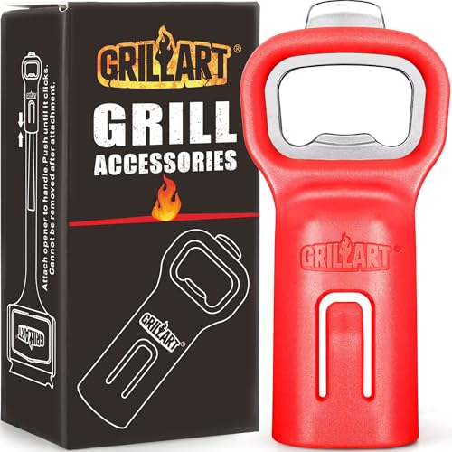 GRILLART Grill Brush Bristle Free, BBQ Accessory Bottle Opener, Heavy-Duty Mounts to Grill Brush Handle for Convenient Opening While Grilling – Ideal for BBQ Enthusiasts (Opener Only), Red