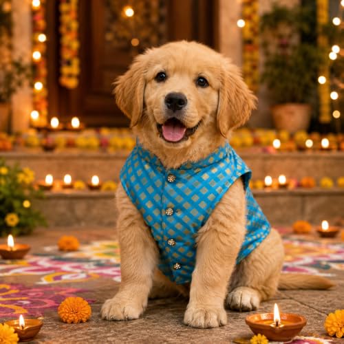 Image of Payton PERYY Dog Sherwani Kurta Dress Outfit Perfect for Diwali, Weddings and Special Events (Customized Size, Blue)