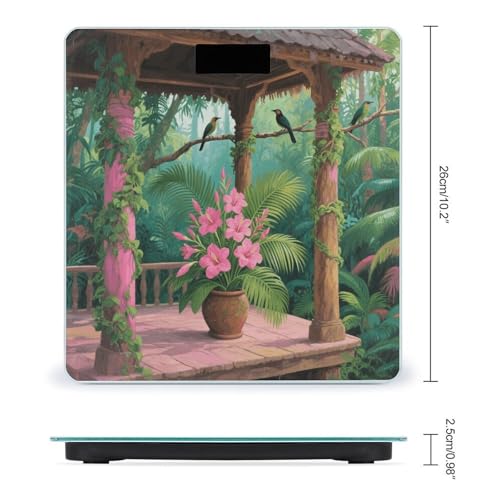 Báscula digital de baño con flores y hojas tropicales, pantalla LCD miniatura 2
