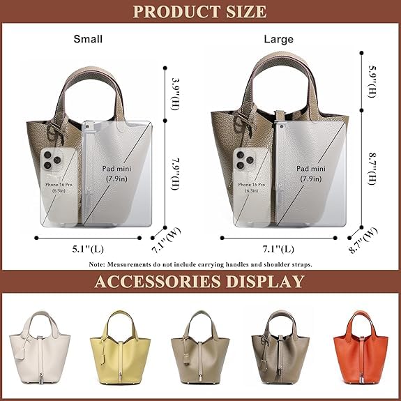 Genuine Leather Bucket Bag for Women, Lock Design Handbags Vegetable Basket, Shoulder Handbag Satchel Purses2