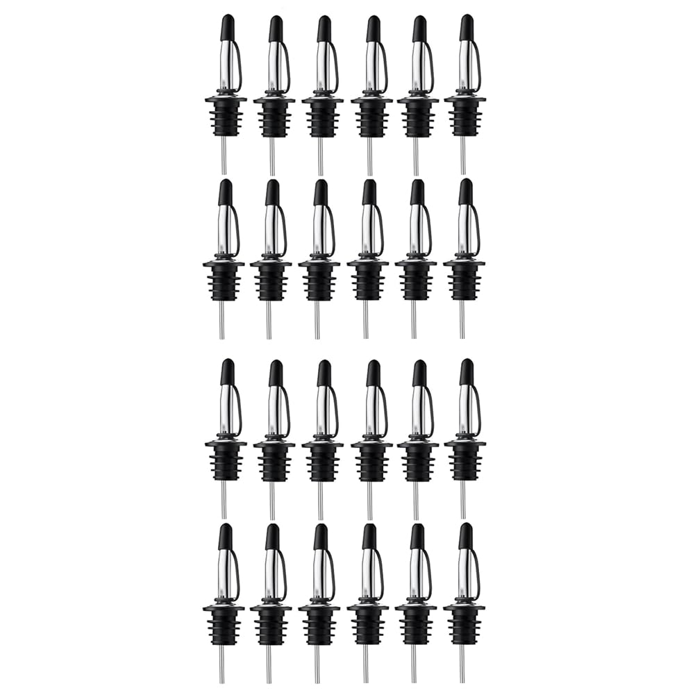 Xnuiasqe As Shown 24 Pack Stainless Steel Speed Pourers Spouts With Tapered, Liquor Pourers With Cap, Hygienic, Dishwasher Safe