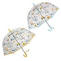 ThreeH 2 Pcs Kids Clear Umbrella Boys See Through Dome Surface Automatic Open with Shatterproof Fiberglass Ribs Smooth Hook Handle
