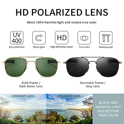 Image of SUNGAIT Men's Military Style Polarized Pilot Aviator Sunglasses - Bayonet Temples
