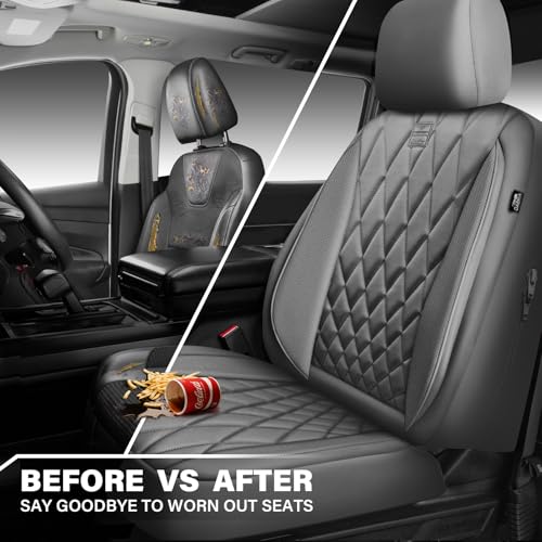 Image of CAR PASS Piping Luxury PU Leather Two Front Car Seat Covers, Waterproof Anti Slip Seat Covers Compatible with Front Seat Armrests,Universal Fit for Suvs,Vans,Trucks,Airbag Compatible(All Gray)