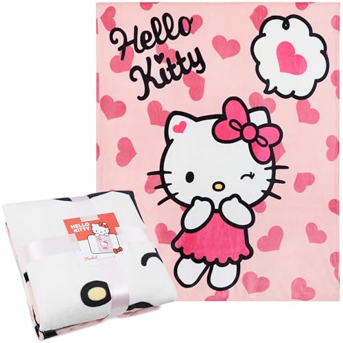 Hello Kitty Sanrio Plaid Polaire 150x130cm, Couverture Kawaii Cinnamoroll, Jeté de Lit Canapé, Décoration Chambre Anime, Cadeau Fille, Ado, Femme (Rose...