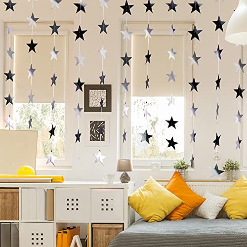 Image of Patelai 130 Feet Glitter Star Garland Banner 2026 Party Decoration Double Side Star Hanging String Streamer Paper Twinkle for Graduation Wedding Birthday (Black)