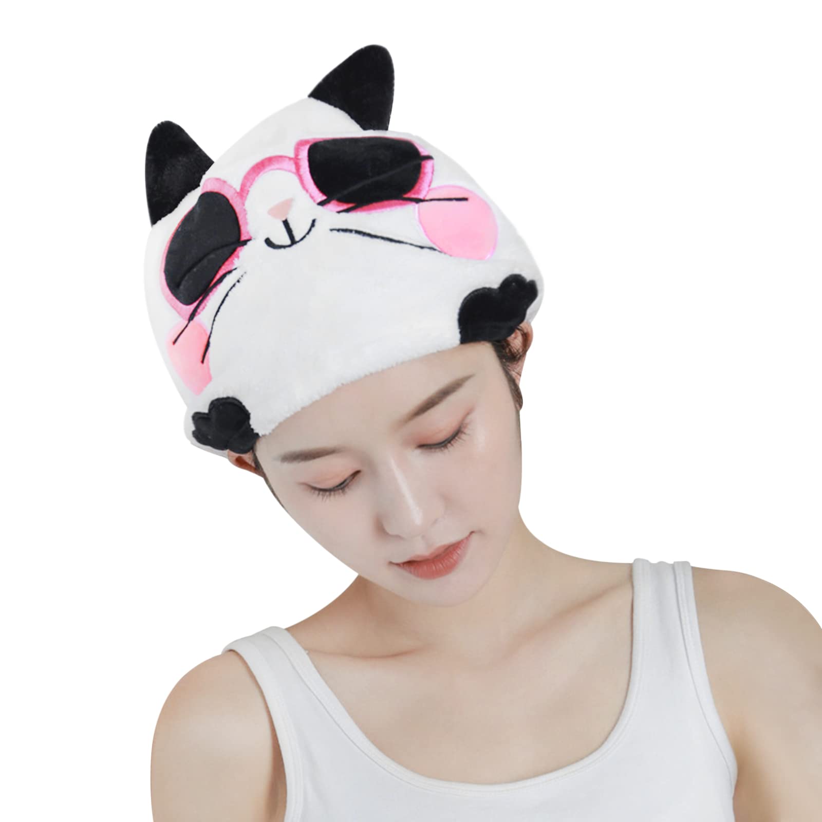 OhMill Hair Towels Wrap Super Absorbent Quick Dry Cute Cosplay Animal Hair Turbans Bath Hair Towel for Girl Women Anti Frizz (Pink （cat）)