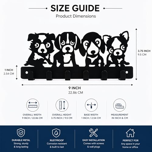 Image of Metal Key Holder for Home Decor, Dog Design Key Holder Wall Mount with 6 Hooks, Matte Black Keychain Holder for Wall, Home Key Holder for Wall & Car Keys, Entrance Decor | Cat Design, Includes Mounting Screws, For Home Use, 6 Hook Hanger, Metal Construction