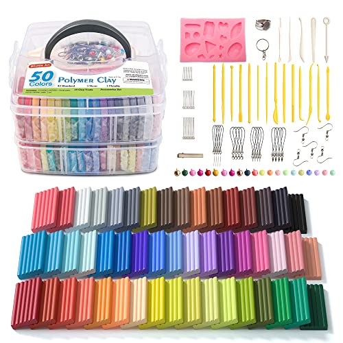 Arcilla de Polímero, Shuttle Art 50 Colores para Horno, 19 Herramientas y 10 Tipos de Accesorios, Antiadherente, no Tóxico, Ideal para Regalar a los Niños