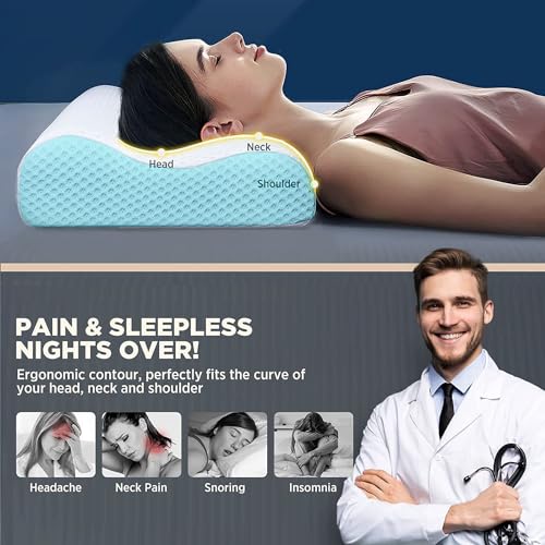 Image of TEKCOOL Cervical Memory Foam Pillow for Neck Support | 2-Year Manufacturing Warranty | Orthopedic Contour Pillow for Cervical Spine Alignment & Shoulder Support | Made in India