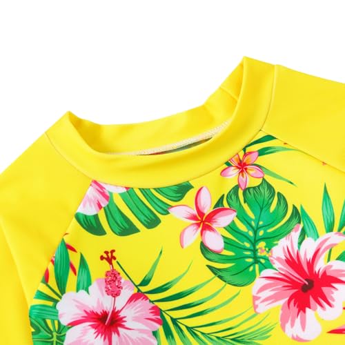 Image of Funnycokid Girls Swimsuit 3 Pieces Long Sleeve Rash Guard Set Tankini Bathing Suits Summer Kids Swimwear 3-10 Years