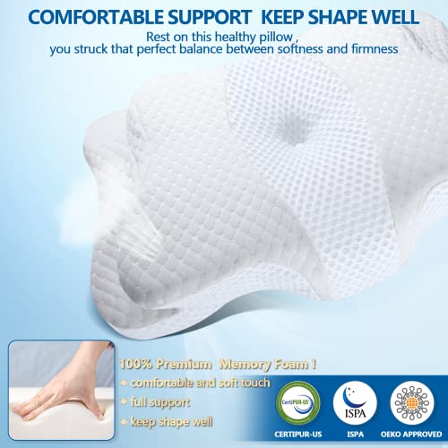 Memory Foam Pillows, Cervical Pillow for Neck and Shoulder Pain Relief, Ergonomic Contour Bed Pillow, Soft for Side Sleep Stomach Sleeping and Back Sleeper