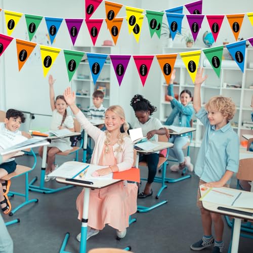 Image of VitalCozy 5 Pcs Back to School Crayon Classroom Decor Colorful Rainbow Pennant Banner Flags 49 ft Kindergarten Preschool Classroom Decorations Crayon Themed Party Decorations Pre-assemble