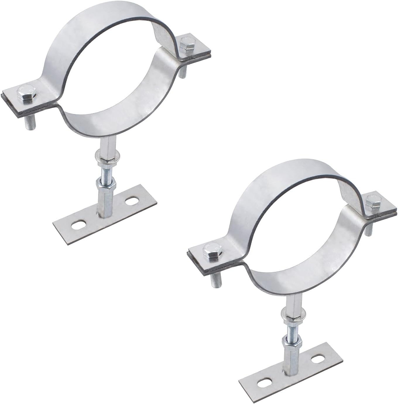 2 Sets 4 Inch Adjustable Pipe Bracket, Heavy Duty Galvanized Steel Split Ring Hanger, Round Supports for Plastic Ventilation Pipe Chimney Drainage Tube