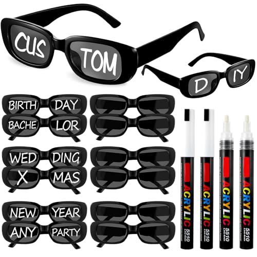 Flutesan 12 Pcs Personalised Rectangle Sunglasses with 4 Pcs Marker Pens for Adult DIY Custom Birthday Wedding