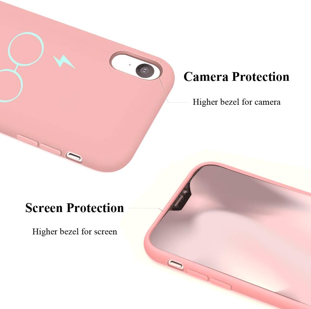Unov Case Compatible with iPhone XR Casew with Hallows Design Slim Protective Soft Liquid Silicone Bumper Support Wireless Charging 6.1 Inch (Coral Pink with Hallows)