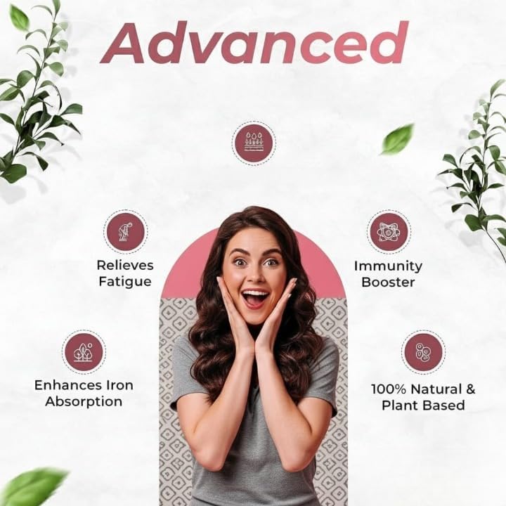 Iron + Folic Acid Supplement with Zinc, Vitamin C & Vitamin B12 | 60 Veg Capsules | Supports,Immunity and Energy | Enhances Iron Absorption| for Both Men & Women