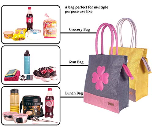 Image of Foonty Exclusive Sunflower Daily Use Jute Lunch Bag(Combo of 2,Multicolor,FFFWB6015E)