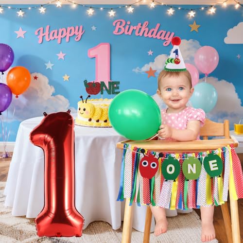 Image of Hungry Caterpillar Highchair Banner for First Birthday Party Decorations | One Caterpillar Fabric Banner for Girls Boys 1st Birthday Caterpillar Fruit High Chair Tassel Banner for Backdrop Decors