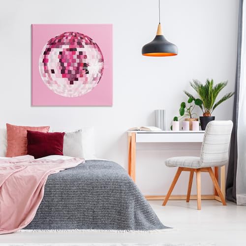 Image of Stupell Industries Dazzling Pink Disco Ball Shining Geometric Pattern, Design by Hey Bre! Creative Studio, Gallery Wrapped Canvas, 36 x 36 | Stupell Industries | 36 x 36 Inches, Easy to Hang and Sturdy, Made in USA, by Hey Bre! Creative Studio