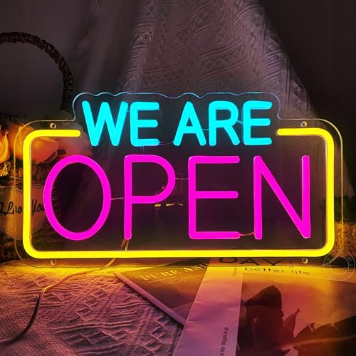 Image of SYLHOME We Are Open Led Neon Light Sign Business Coffee Shop Store Bar Restaurant Pub Salon Hotel Welcome Door Window Wall Decor Sign USB 15.75 inchX8.4 inch