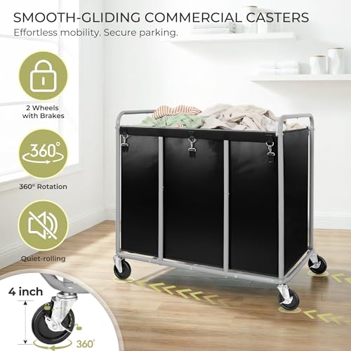 Image of 430L Commercial Laundry Cart with Wheels, Large Heavy Duty Rolling Laundry Hamper With Handle and Removable Waterproof Liner Bag, Industrial Dirty Clothes Hampers for Home & Hotel