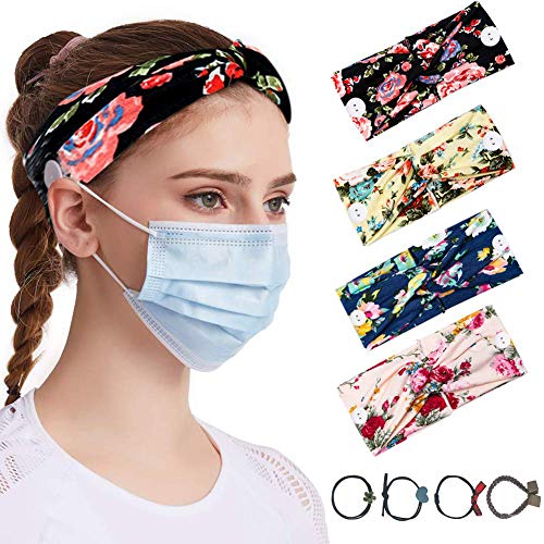 4 Pack Face Mask Headbands for Women,Button Headbands for Nurse,Head Cover Gifts,Women Ears Protection Headwrap for Yoga Running Workout Hair Band