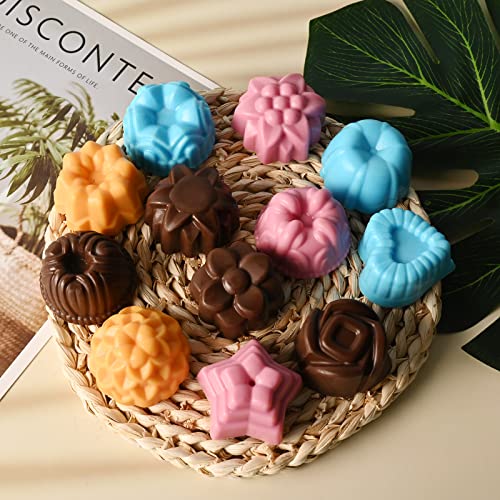 Image of Sakolla 3 Pack Flower Molds Silicone, 12 Cavities Different Shapes Silicone Molds for Chocolate, Cupcake, Candy, Jelly, Ice Cube, Muffin (Pink, Purple, Blue)