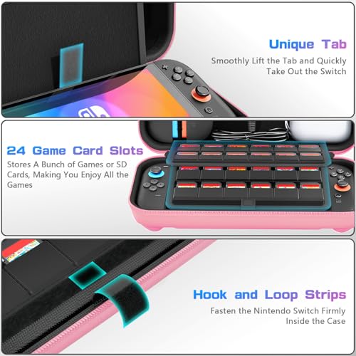 Image of daydayup Switch Carrying Case Compatible with Nintendo Switch 2, with 24 Games Cartridges Protective Hard Shell Travel Carrying Pouch DS Case Pink