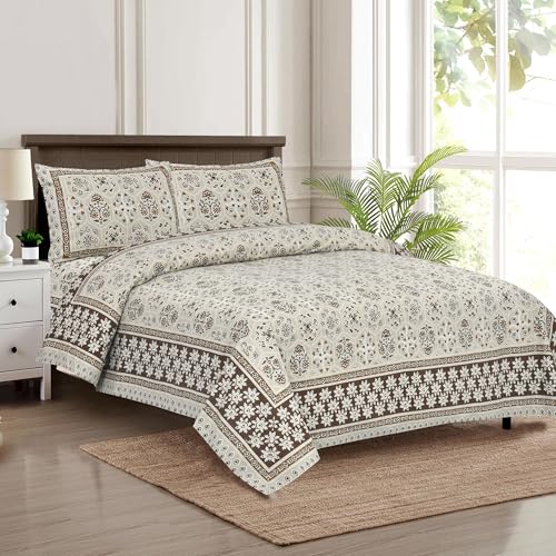 Image of King Size Cotton Bedsheet | 300 TC | 100% Cotton Flatsheet King Size with Two Pillow Covers | (254 * 274 cm, Khaki)