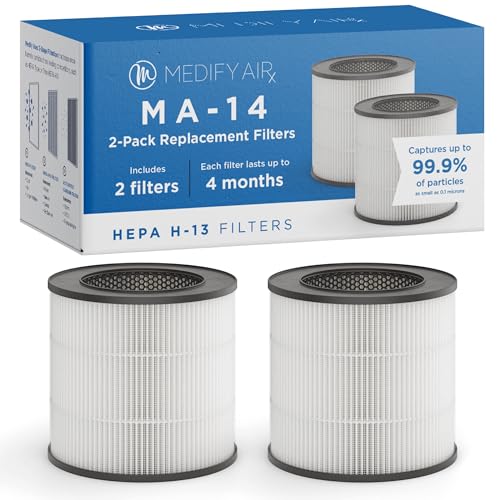 Medify Air MA-14 Genuine Replacement Filter | for Allergens, Wildfire Smoke, Dust, Odors, Pollen, Pet Dander | 3 in 1 with Pre-Filter, H13 HEPA, and Activated Carbon for 99.7% Removal | 2-Pack