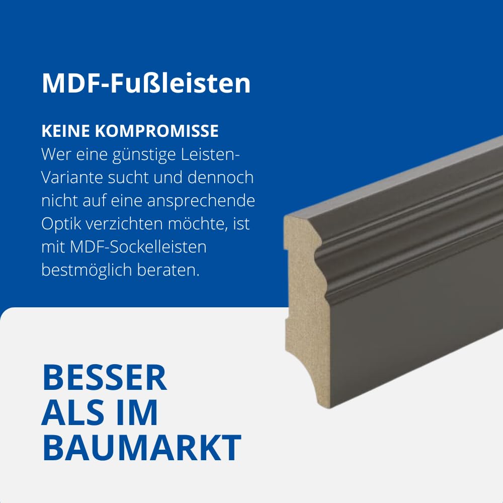 REESE | Sockelleisten | MDF Folie Dunkelgrau | Hamburger/Berliner Profil | Größe 60mm - 10 Stück / 23lfm