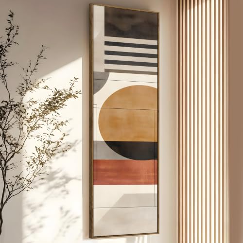 Image of Large Canvas Painting Panel Framed Wall Painting Abstract Geometric Circle Framed Luxury Paintings for Home Decoration, Living room, Bedroom and Office Decor (Beige, 13x47 Inch)