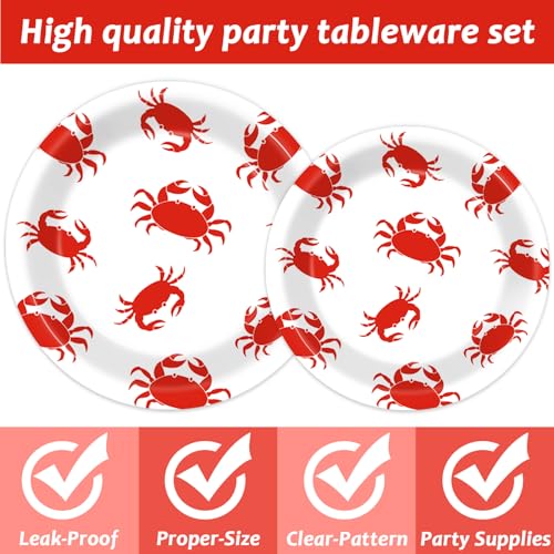 Image of Qyeahkj 100 Pcs Crab Party Decoration Set - Paper Plate Napkin Fork Set for Summer Crab Dinnerware Tableware Supplies - Serves 25