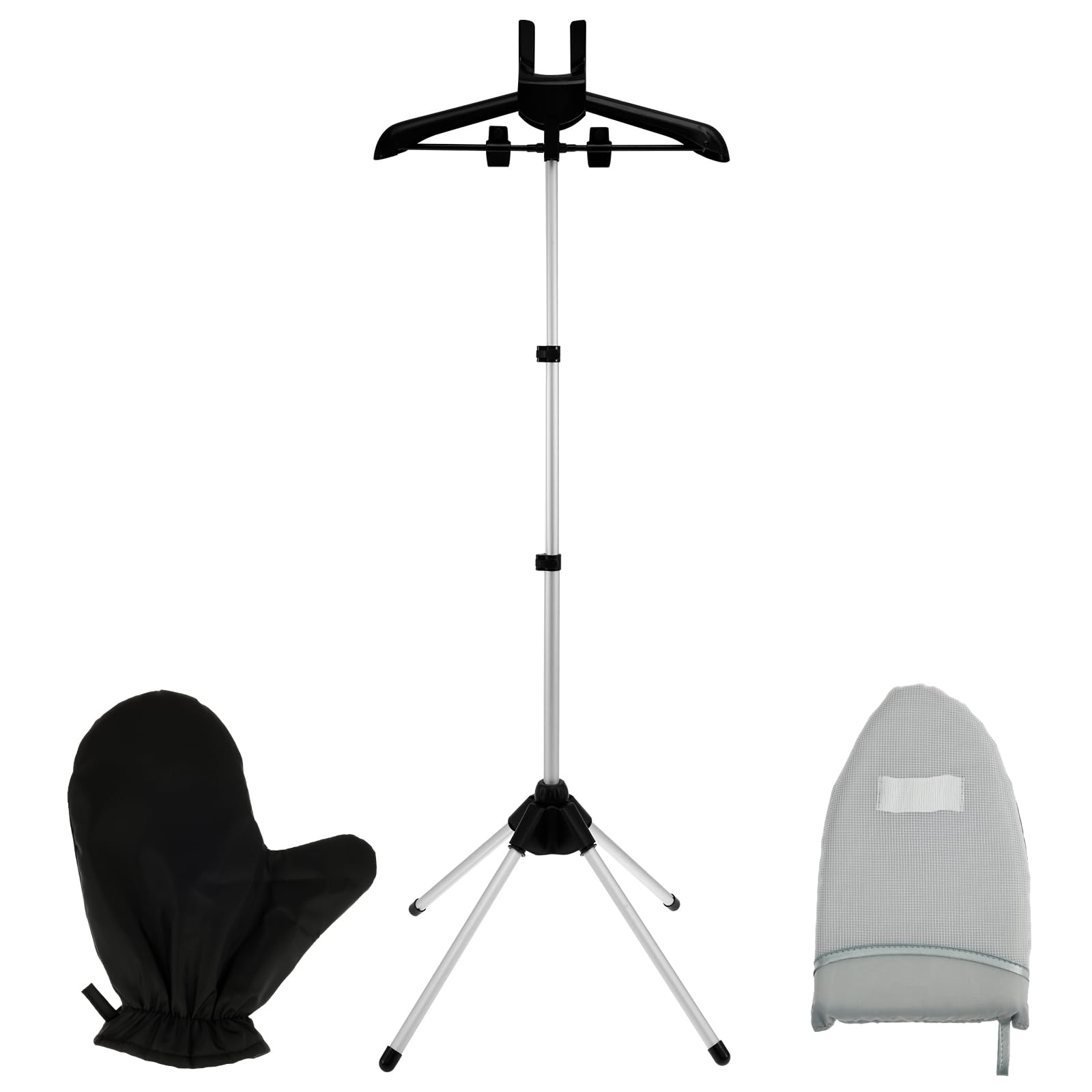 PTMTFYL - Soporte para plancha de vapor, plegable y giratorio, para ropa, altura ajustable, con tabla de planchar y guante, para caravana, casa, hotel, color negro