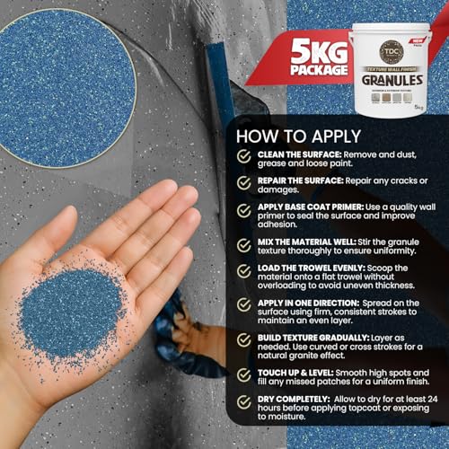 Image of The Decor Co. Marble Texture Wall & Floor Paint with 3D Designer Stone and Granite Luxury Finish Washable Water Resistant Acrylic Emulsion for Interior Exterior Home Decor DIY (1Pc, Granuls Blue, 5kg)