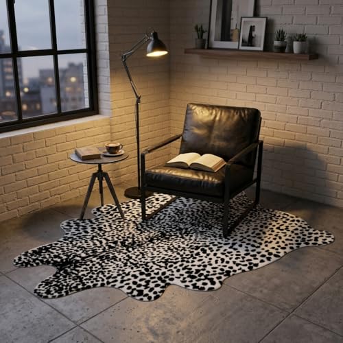 Tapete falso animal negro y blanco 4.5'x6.2' miniatura 4
